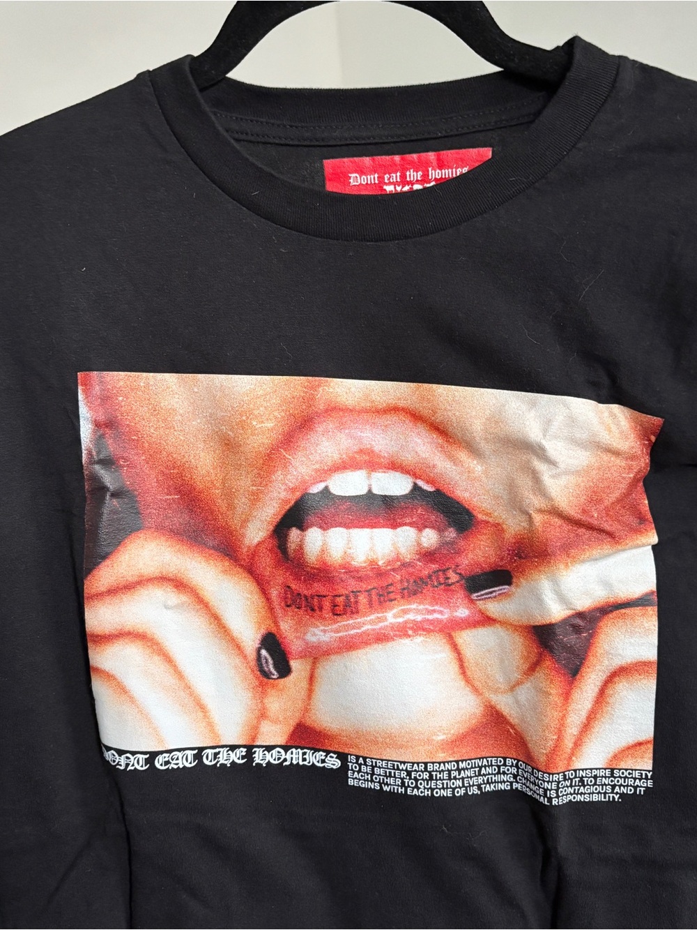 Don’t Eat The Homies — Graphic Black Tee with Lips Print